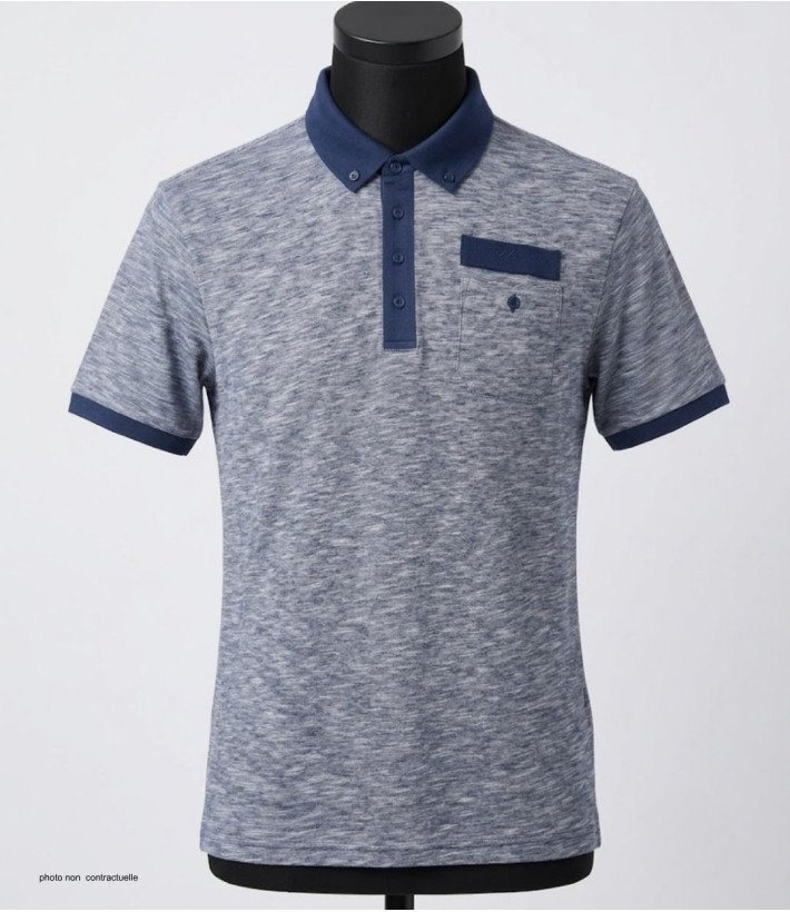 Polo CHALLENGER RUMBA2 - Manches courtes bleu mouliné 100% coton