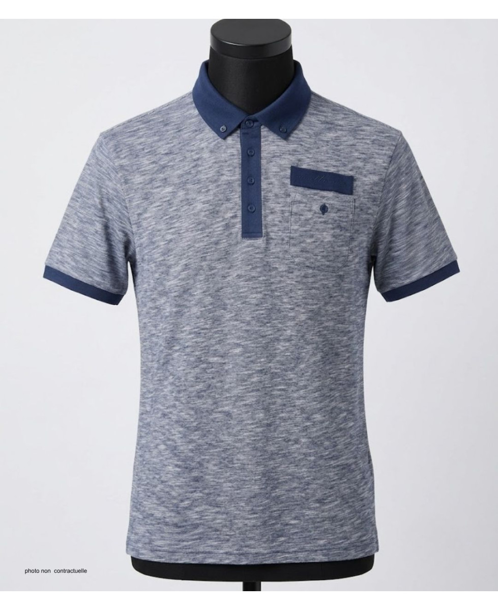 Polo CHALLENGER RUMBA2 - Manches courtes bleu mouliné 100% coton