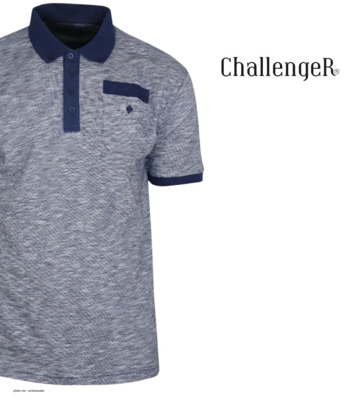 Polo CHALLENGER RUMBA2 - Manches courtes bleu mouliné 100% coton