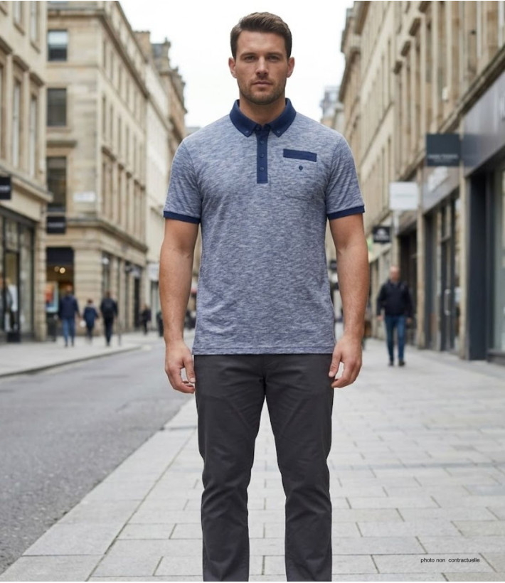 Polo CHALLENGER RUMBA2 - Manches courtes bleu mouliné 100% coton