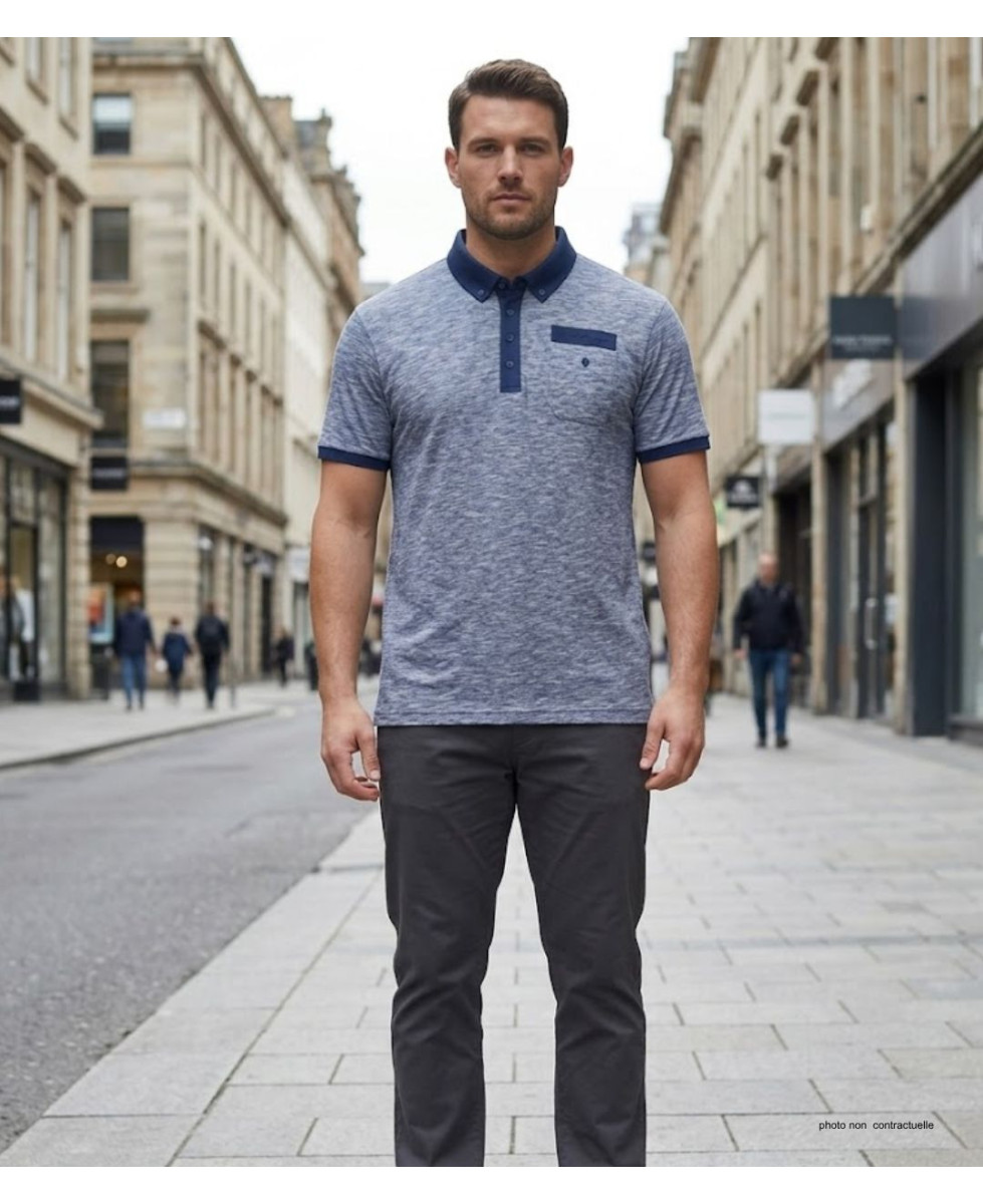 Polo CHALLENGER RUMBA2 - Manches courtes bleu mouliné 100% coton
