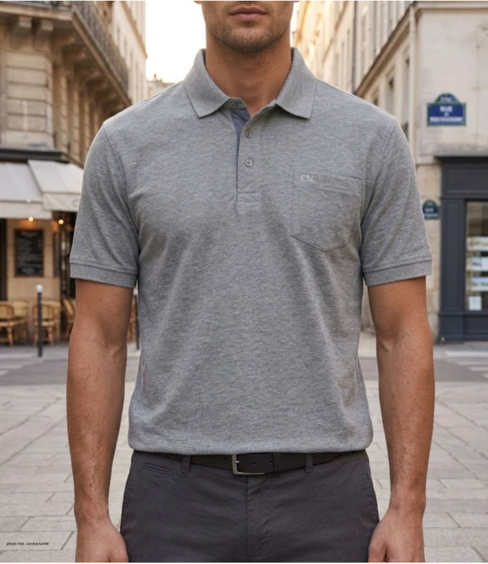 Polo CHALLENGER RUSTICO1 - Manches courtes gris chiné 100% coton