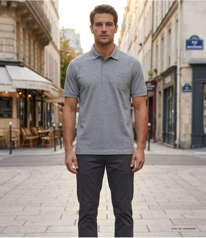 Polo CHALLENGER RUSTICO1 - Manches courtes gris chiné 100% coton
