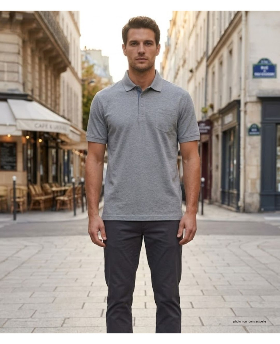 Polo CHALLENGER RUSTICO1 - Manches courtes gris chiné 100% coton