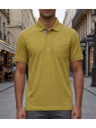 Polo manches courtes CHALLENGER modèle RUSTICO3 coloris jaune chiné en maille piquée de coton avec poche poitrine pour homme.