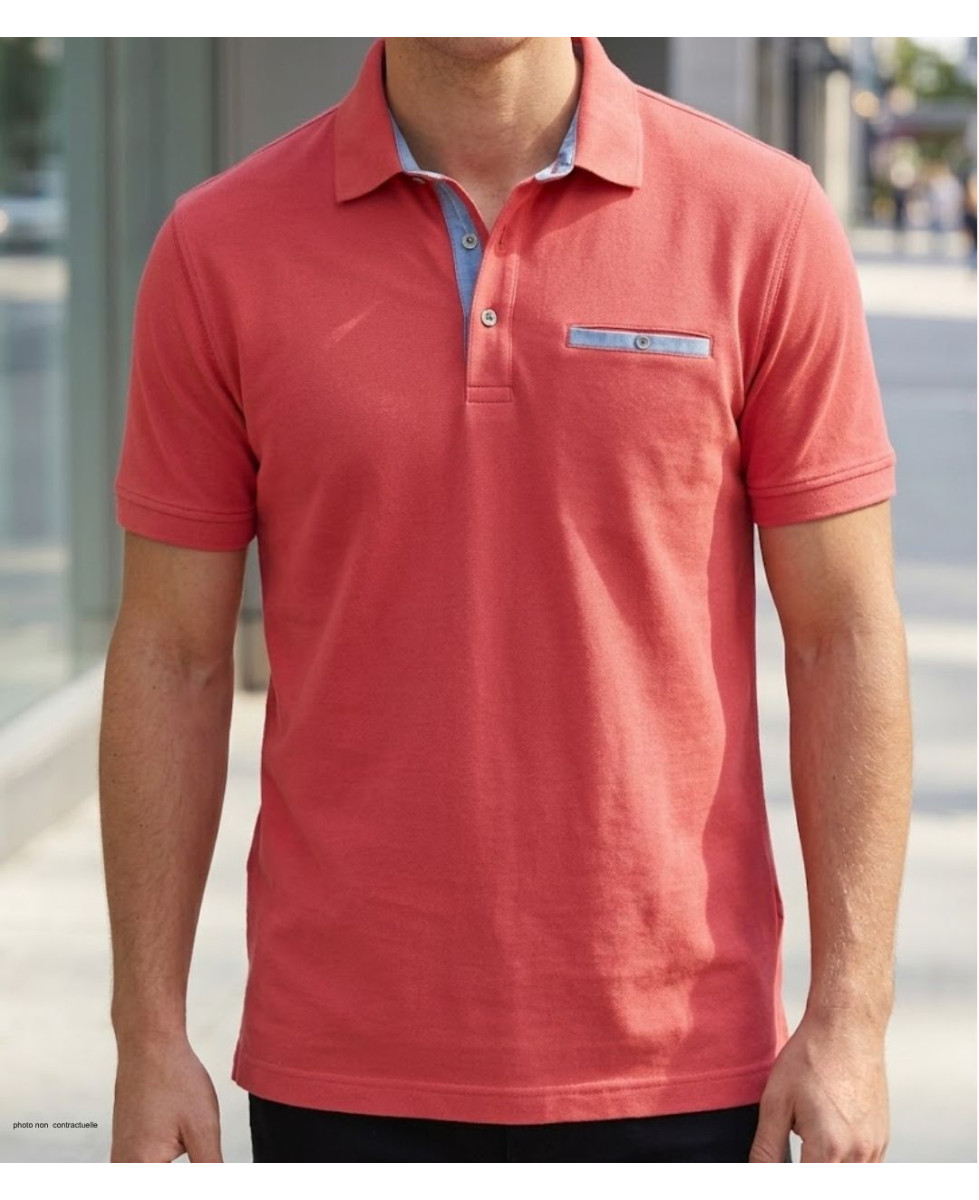 Polo manches courtes pour homme Challenger modèle POL3001C coloris rouge uni en maille piquée avec poche poitrine boutonnée.