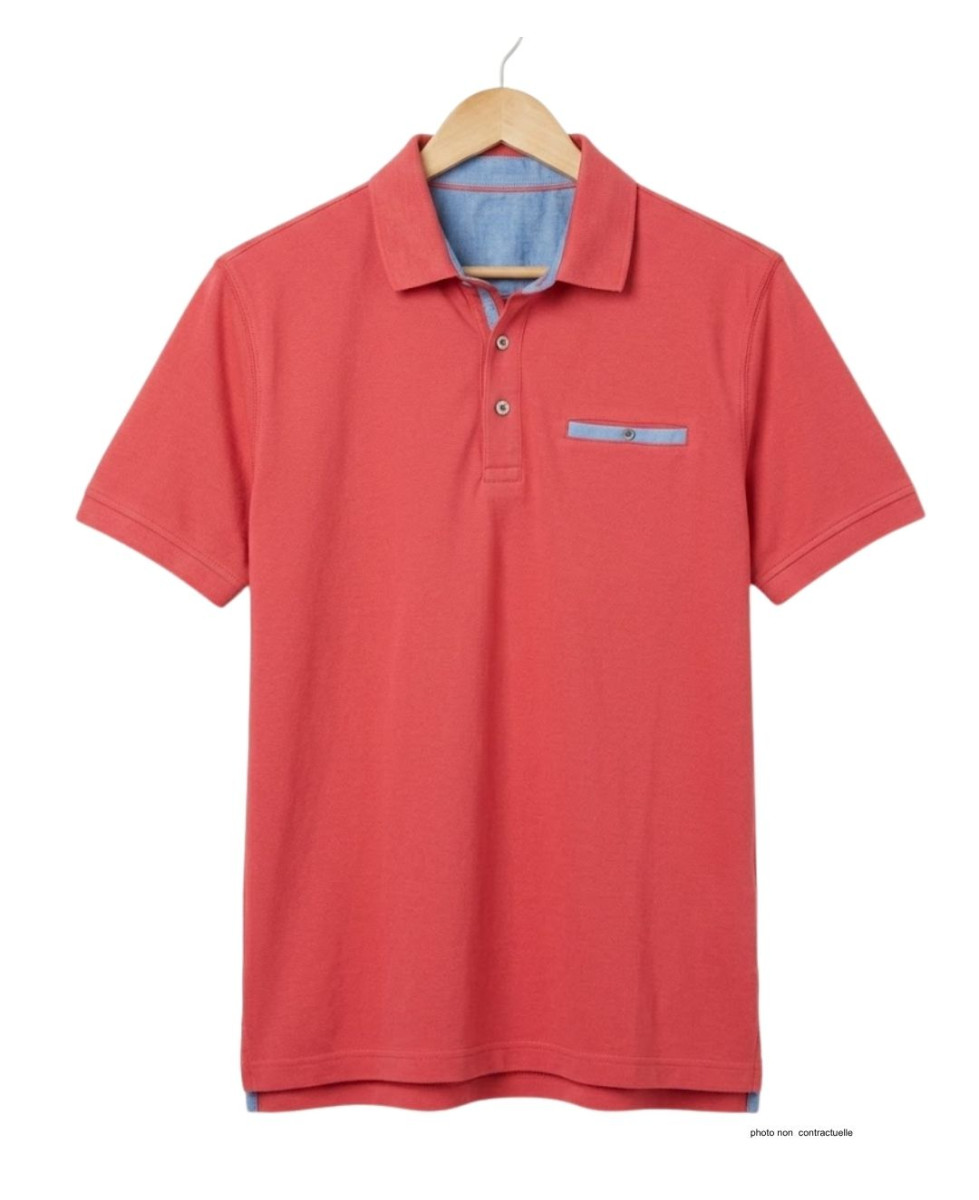 CHALLENGER POL3001C - Polo Homme Rouge en Maille Piquée