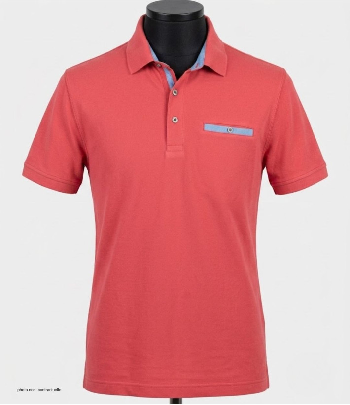 CHALLENGER POL3001C - Polo Homme Rouge en Maille Piquée