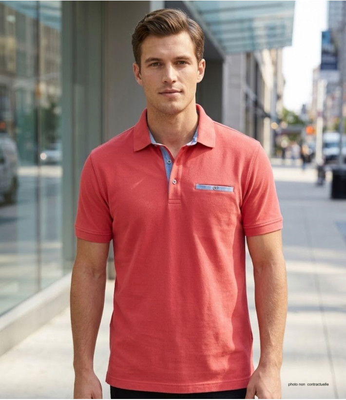 CHALLENGER POL3001C - Polo Homme Rouge en Maille Piquée