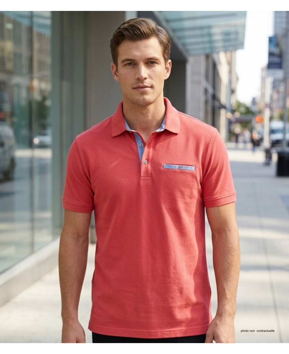 CHALLENGER POL3001C - Polo Homme Rouge en Maille Piquée