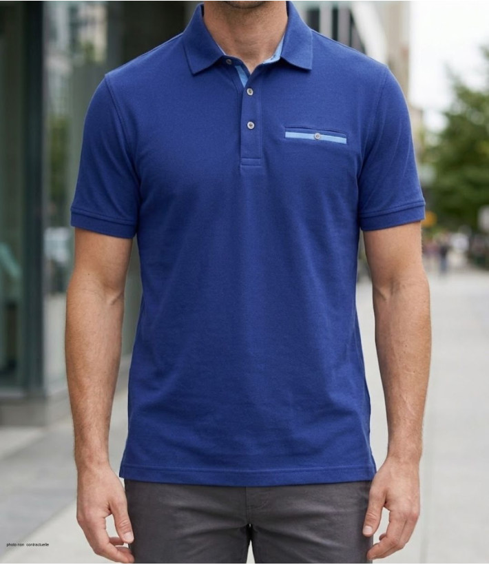 CHALLENGER POL3001A - Polo Homme Marine en Maille Piquée