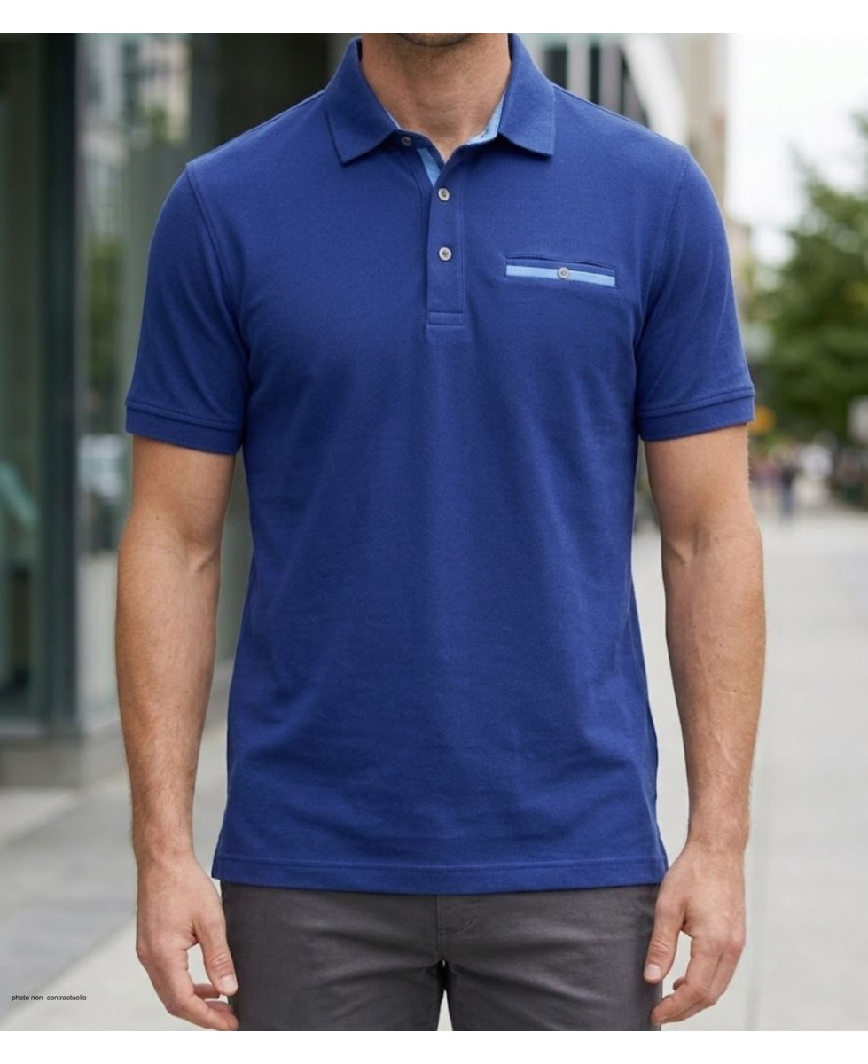 CHALLENGER POL3001A - Polo Homme Marine en Maille Piquée