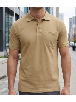 Polo manches courtes pour homme Mayflower modèle 510017U003 coloris beige sable en maille piquée polycoton avec col boutonné.