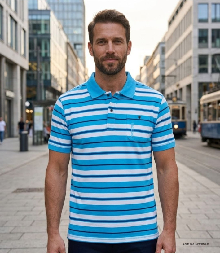 Polo WINCHESTER RAINBOW2 bleu en coton jersey | Avec poche