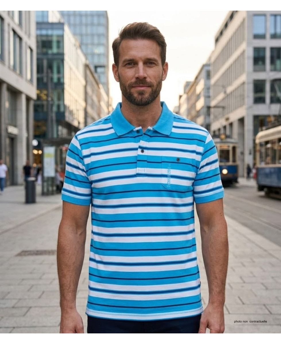 Polo WINCHESTER RAINBOW2 bleu en coton jersey | Avec poche