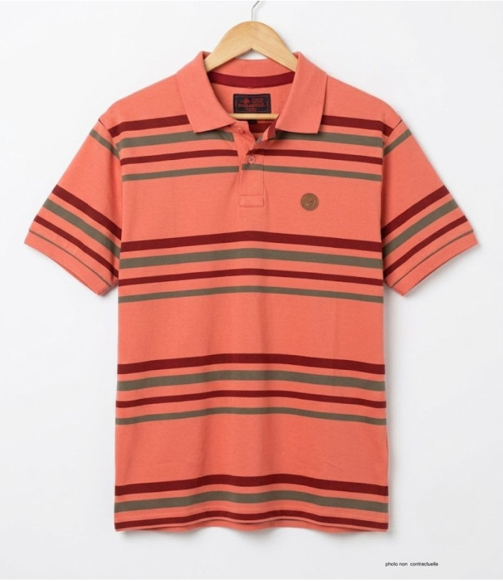 Polo WINCHESTER READY1 rayé corail bordeaux en coton