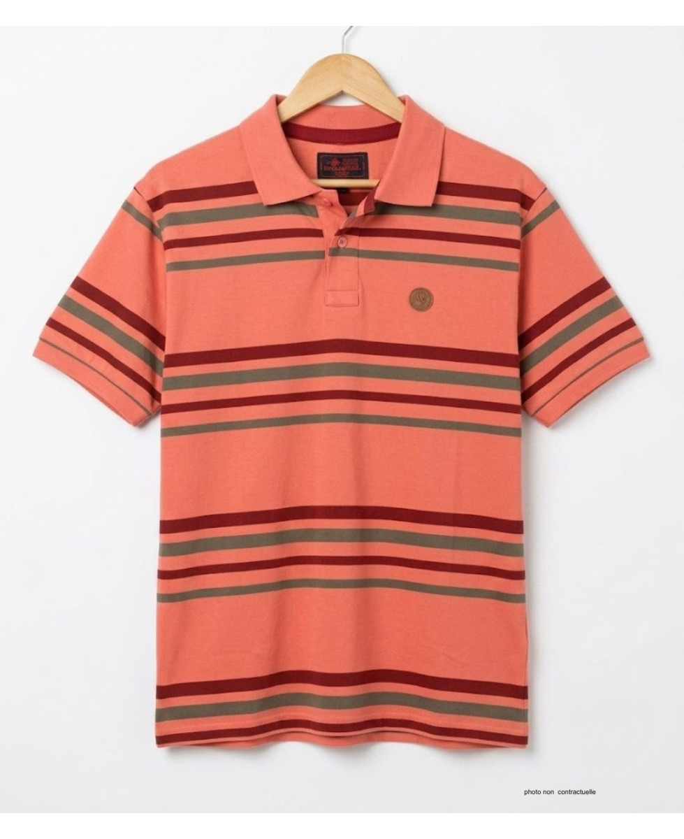 Polo WINCHESTER READY1 rayé corail bordeaux en coton