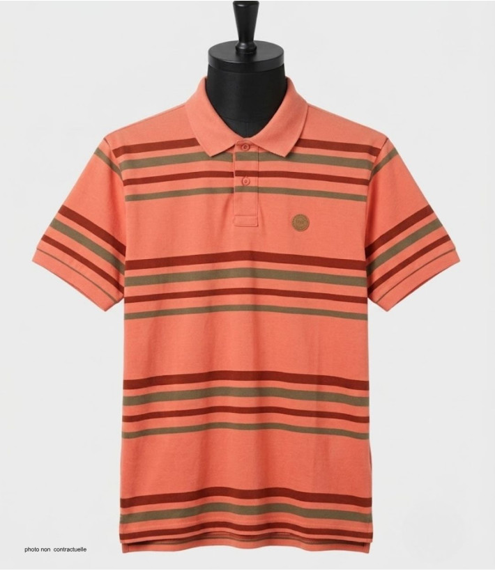 Polo WINCHESTER READY1 rayé corail bordeaux en coton