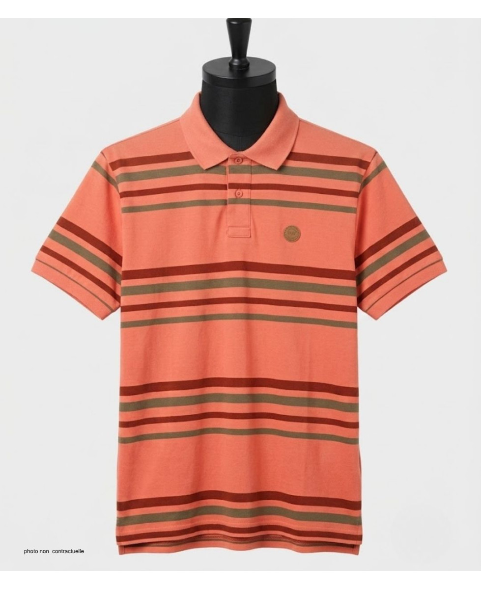 Polo WINCHESTER READY1 rayé corail bordeaux en coton