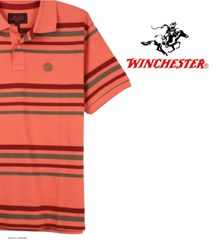 Polo WINCHESTER READY1 rayé corail bordeaux en coton