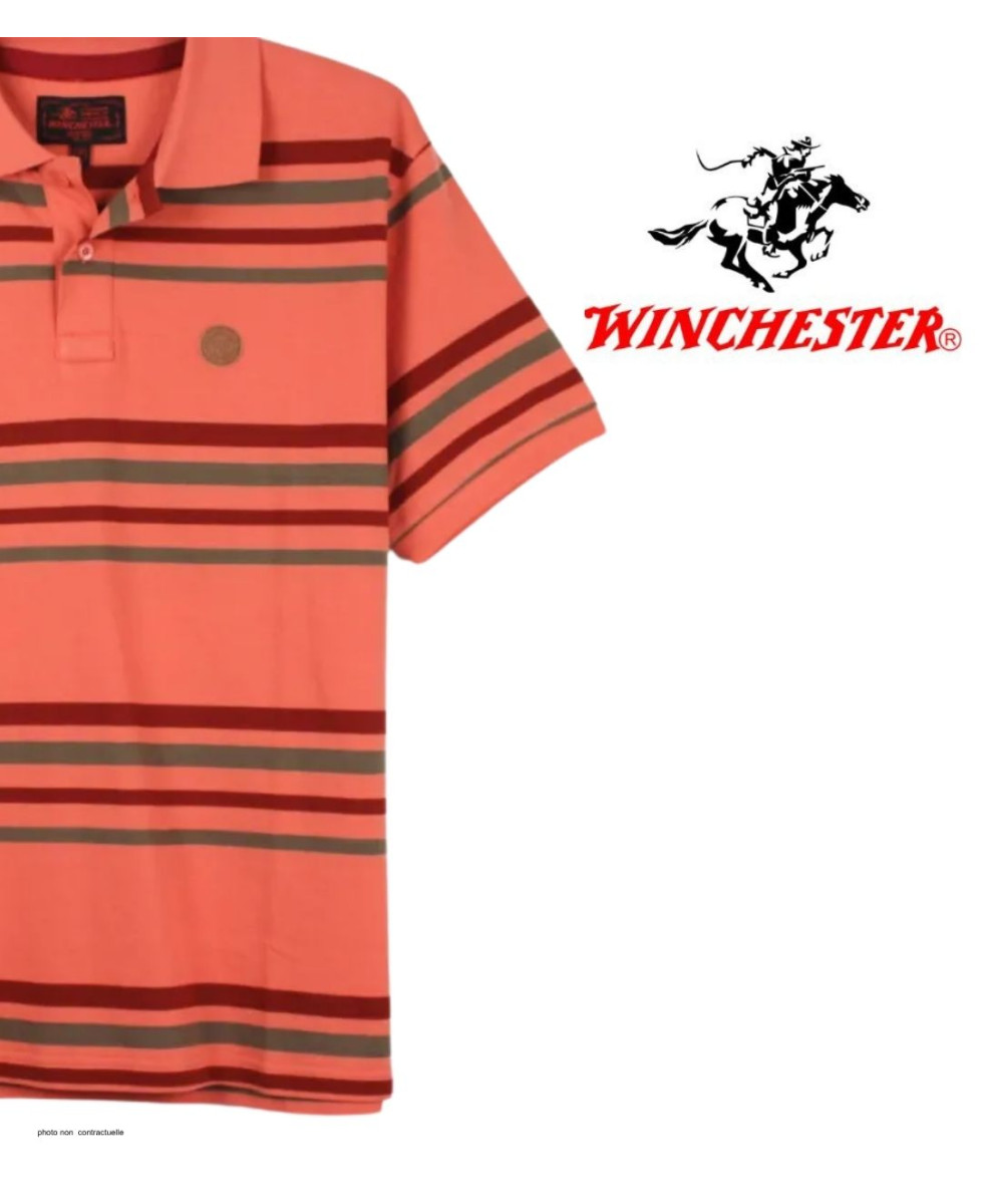 Polo WINCHESTER READY1 rayé corail bordeaux en coton
