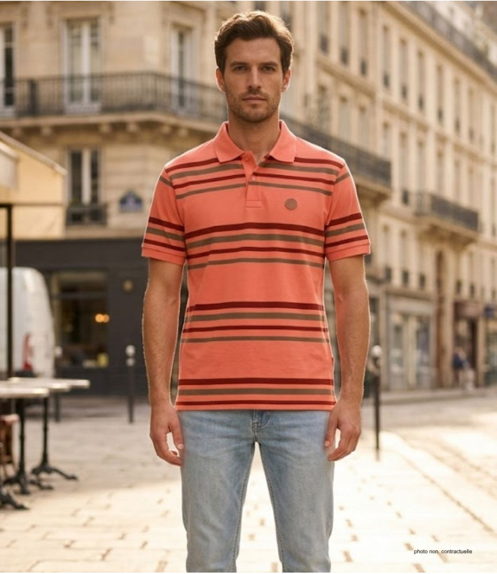 Polo WINCHESTER READY1 rayé corail bordeaux en coton