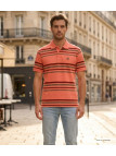 Polo WINCHESTER READY1 rayé corail bordeaux en coton