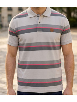 Polo WINCHESTER RECORD1 gris et rose en coton pour homme