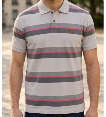 Polo WINCHESTER RECORD1 gris et rose en coton pour homme