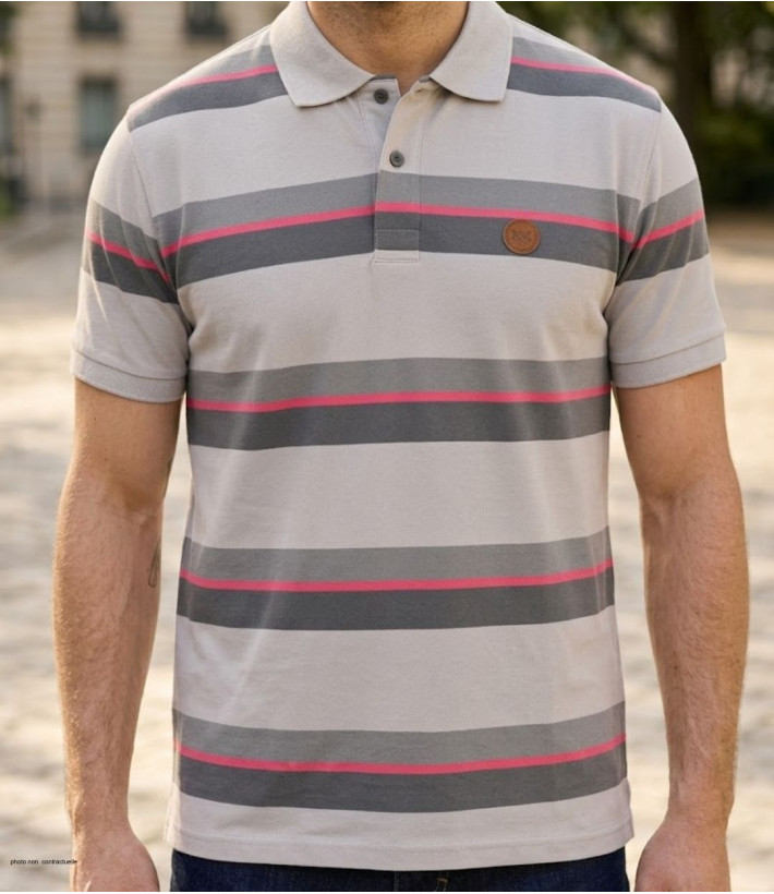 Polo WINCHESTER RECORD1 gris et rose en coton pour homme