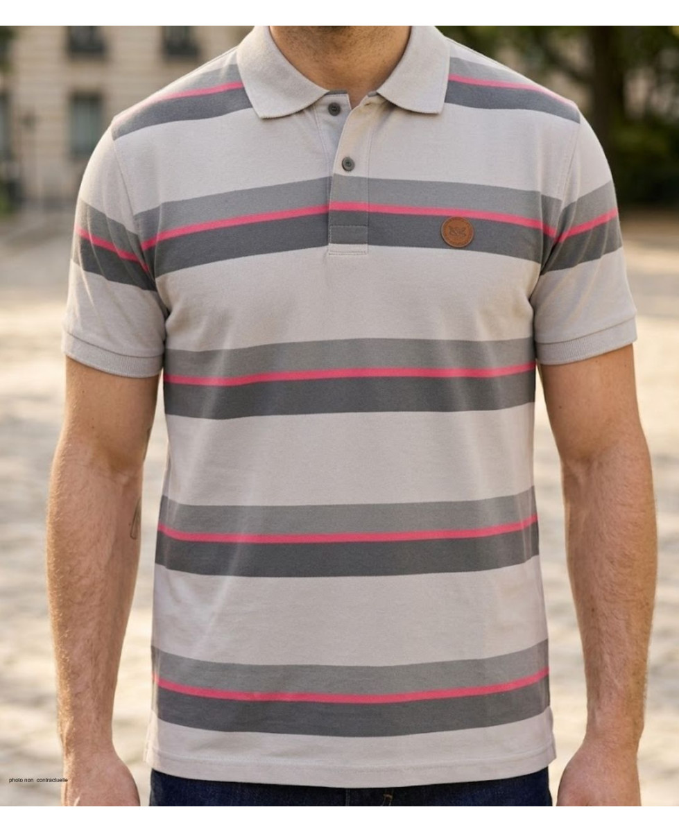 Polo WINCHESTER RECORD1 gris et rose en coton pour homme