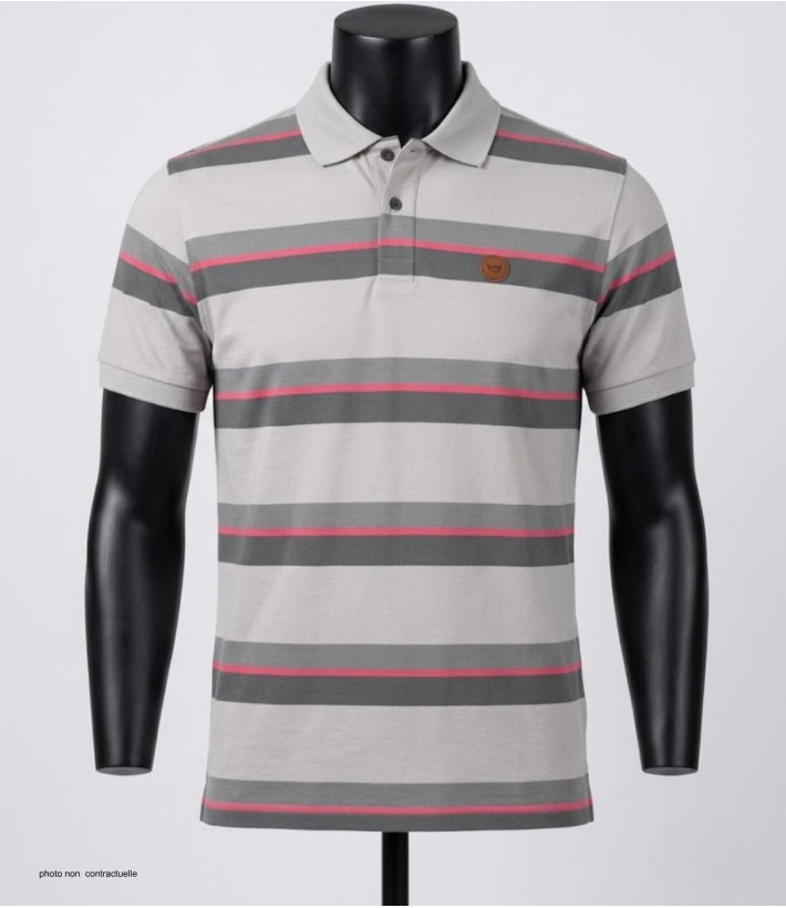 Polo WINCHESTER RECORD1 gris et rose en coton pour homme