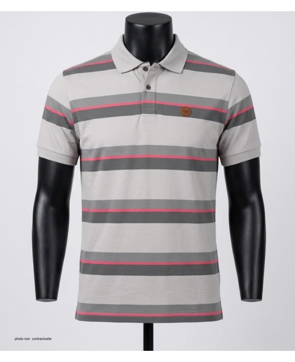 Polo WINCHESTER RECORD1 gris et rose en coton pour homme