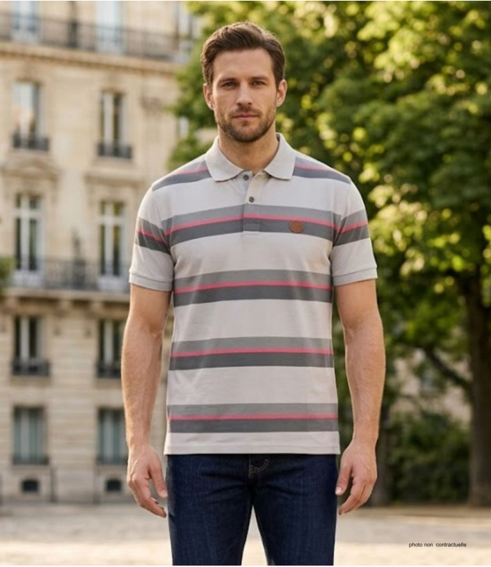 Polo WINCHESTER RECORD1 gris et rose en coton pour homme