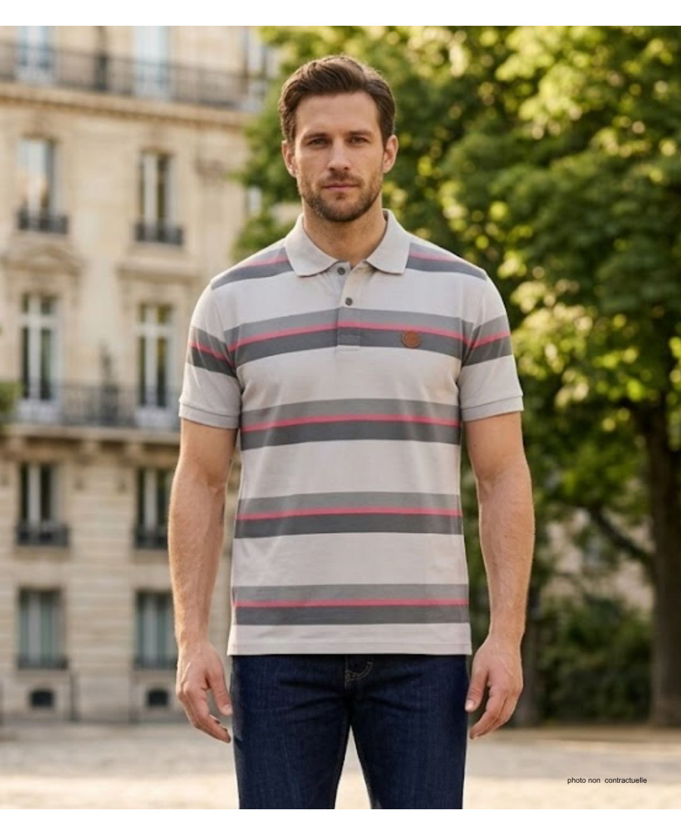 Polo WINCHESTER RECORD1 gris et rose en coton pour homme