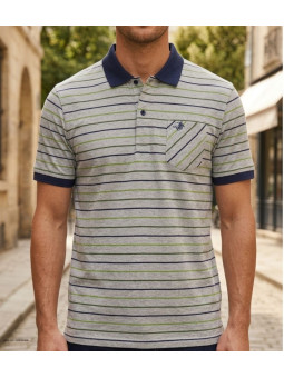 Polo WINCHESTER REGENT2 gris vert en coton jersey avec poche