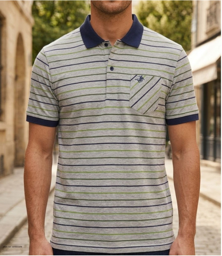 Polo WINCHESTER REGENT2 gris vert en coton jersey avec poche
