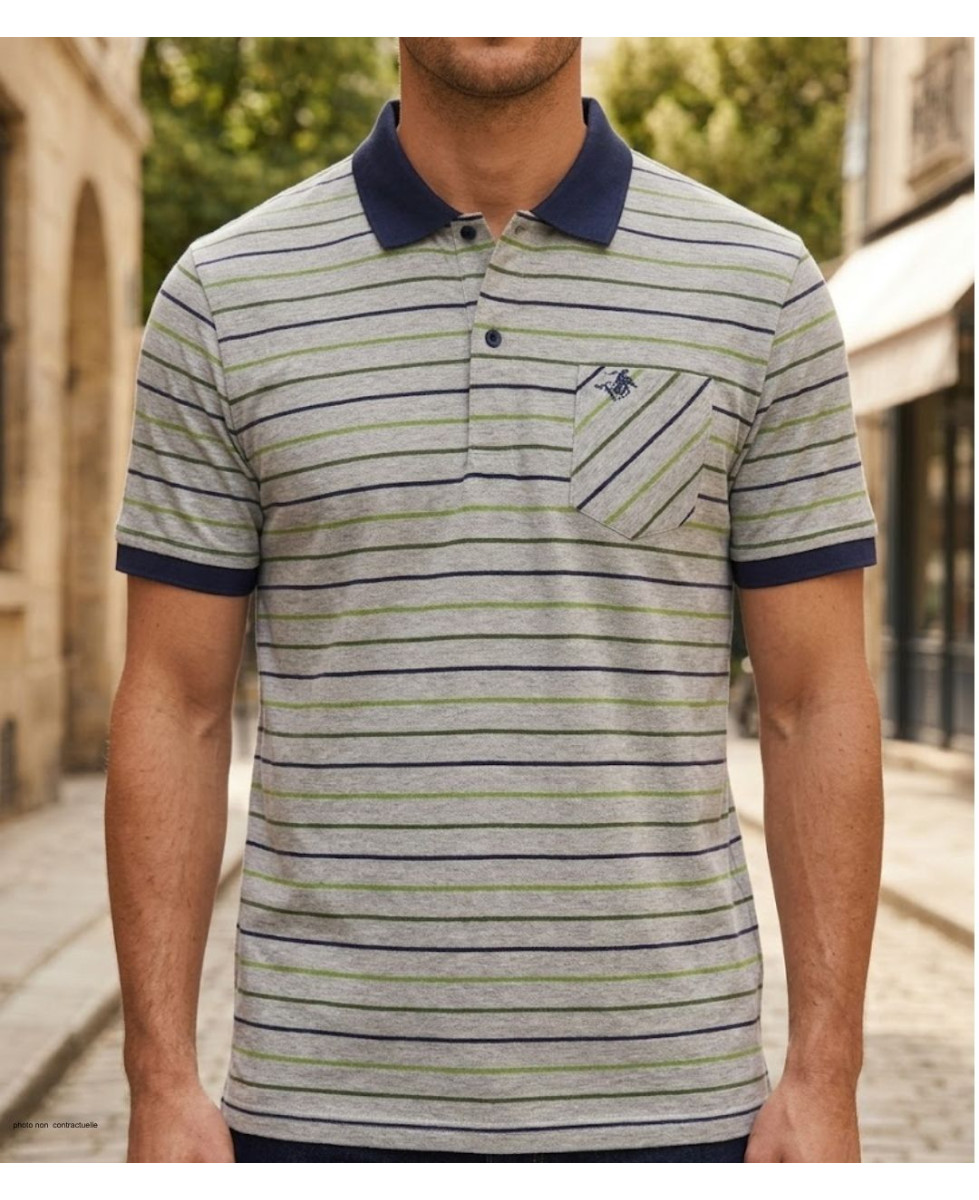Polo WINCHESTER REGENT2 gris vert en coton jersey avec poche