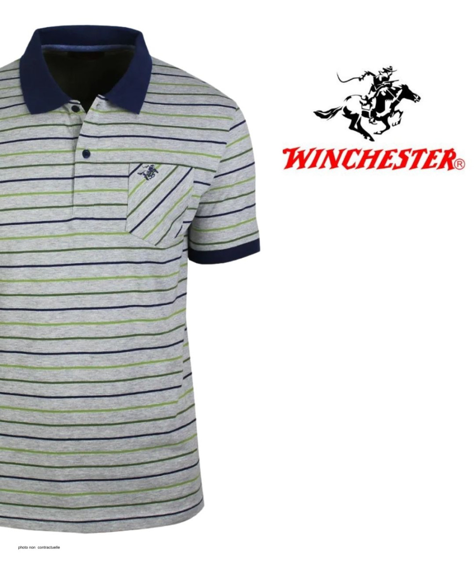 Polo WINCHESTER REGENT2 gris vert en coton jersey avec poche