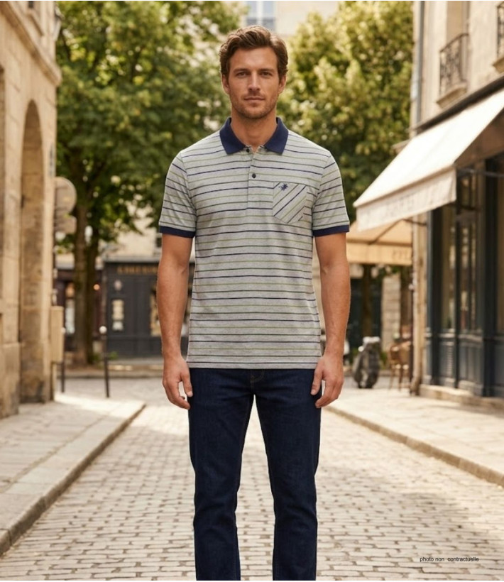 Polo WINCHESTER REGENT2 gris vert en coton jersey avec poche