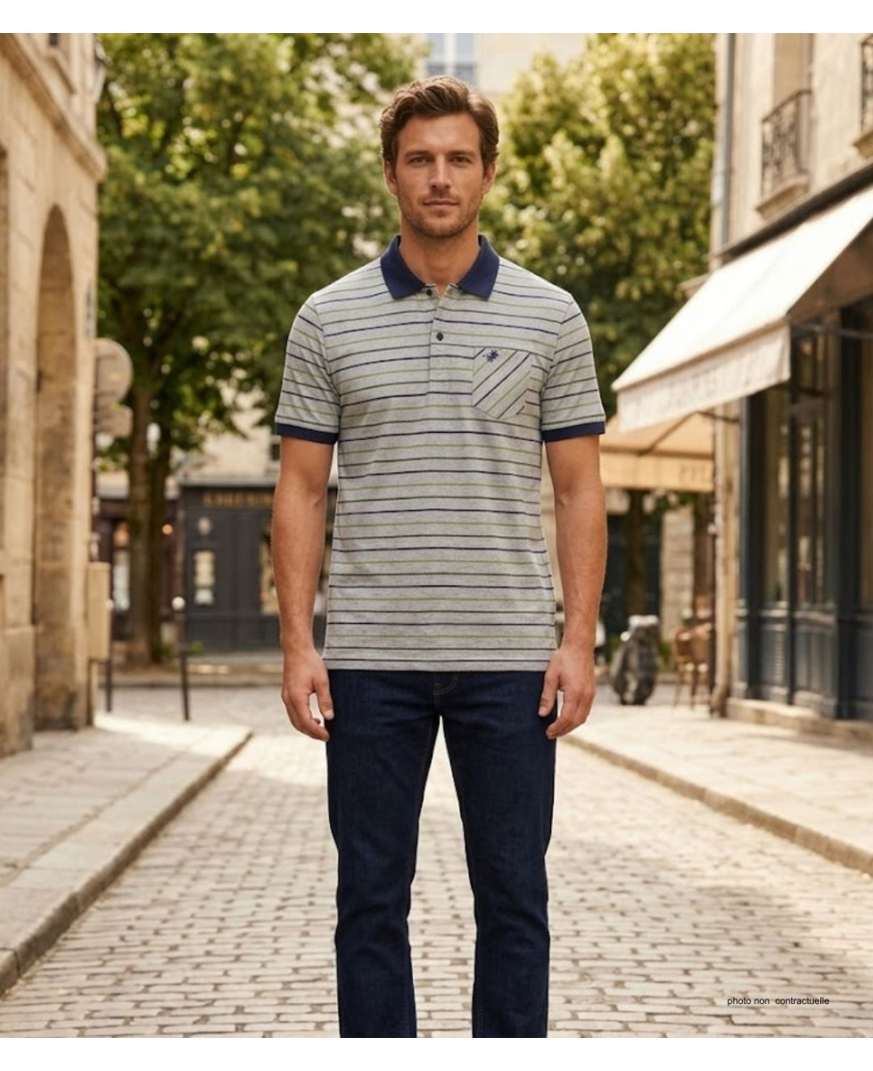 Polo WINCHESTER REGENT2 gris vert en coton jersey avec poche