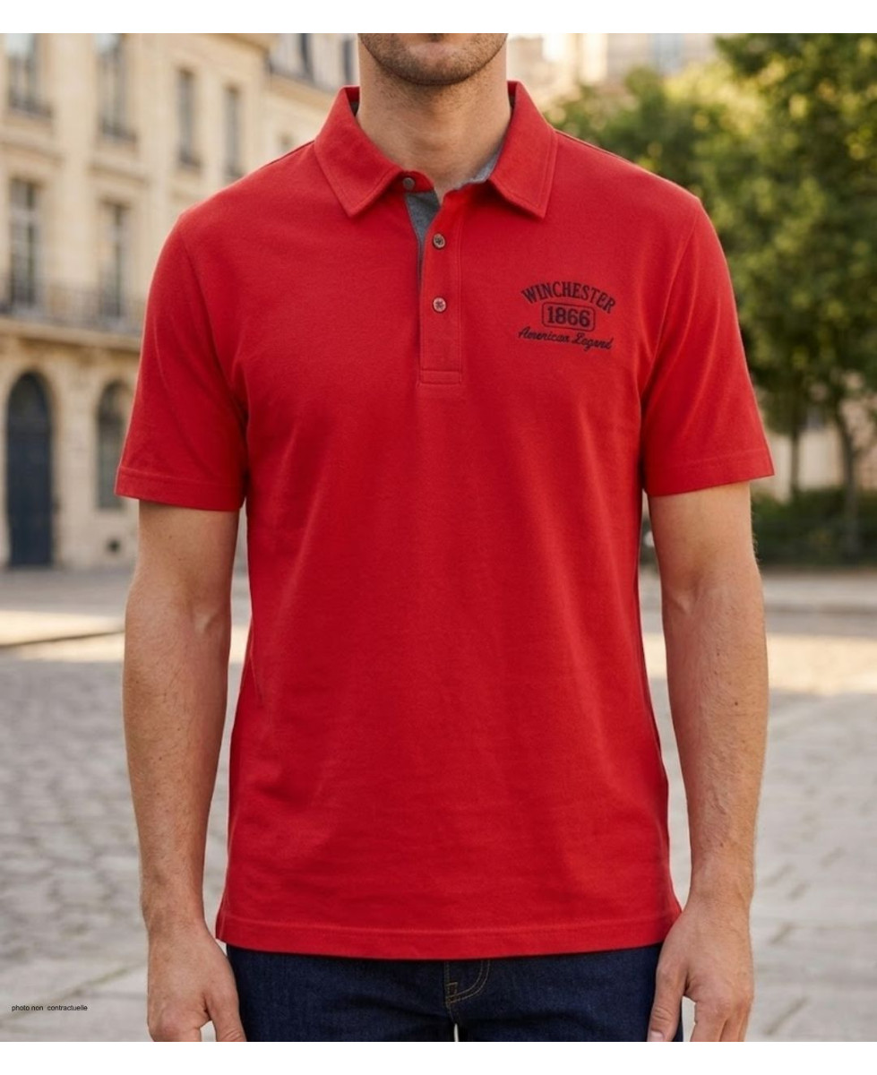 Polo manches courtes pour homme Winchester modèle Return1 en coton jersey de couleur rouge avec col boutonné classique.
