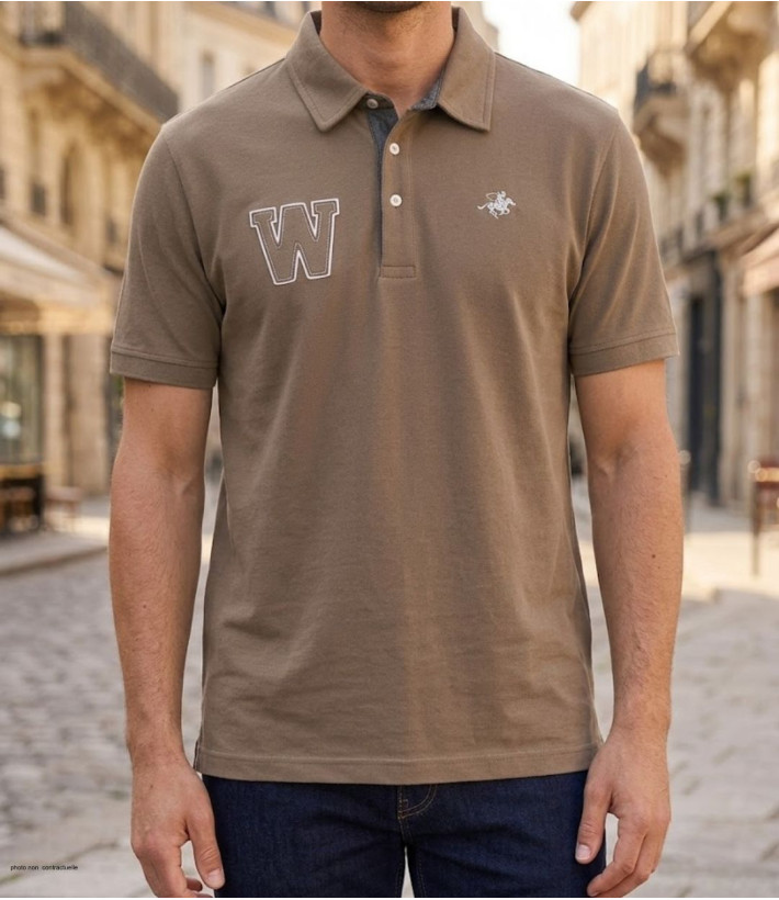 Polo WINCHESTER RIDER3 beige en coton finitions chambray