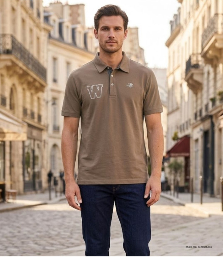 Polo WINCHESTER RIDER3 beige en coton finitions chambray