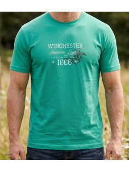 Tee-shirt manches courtes pour homme vert menthe avec sérigraphie poitrine modèle SCHOOL2 Winchester.