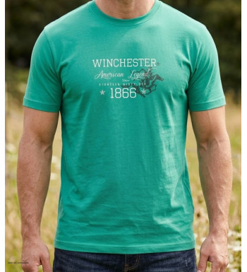 Tee-shirt manches courtes pour homme vert menthe avec sérigraphie poitrine modèle SCHOOL2 Winchester.
