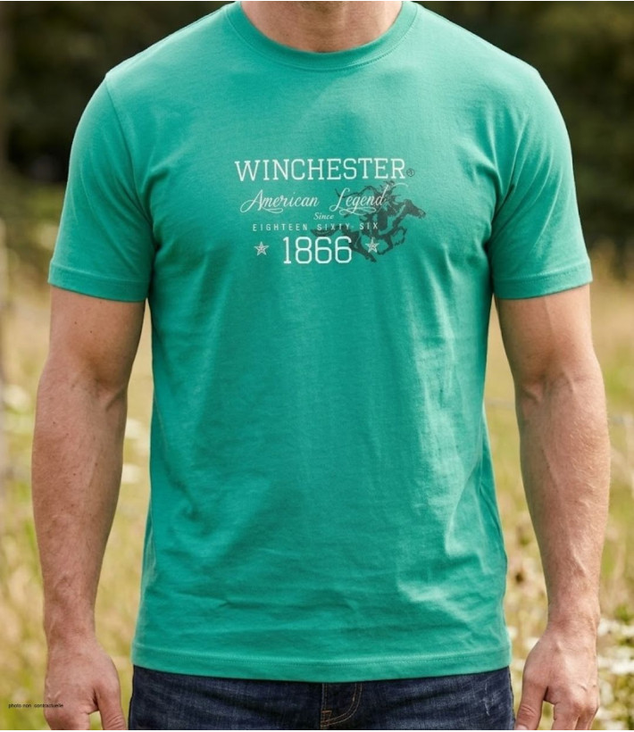 Tee-shirt manches courtes pour homme vert menthe avec sérigraphie poitrine modèle SCHOOL2 Winchester.