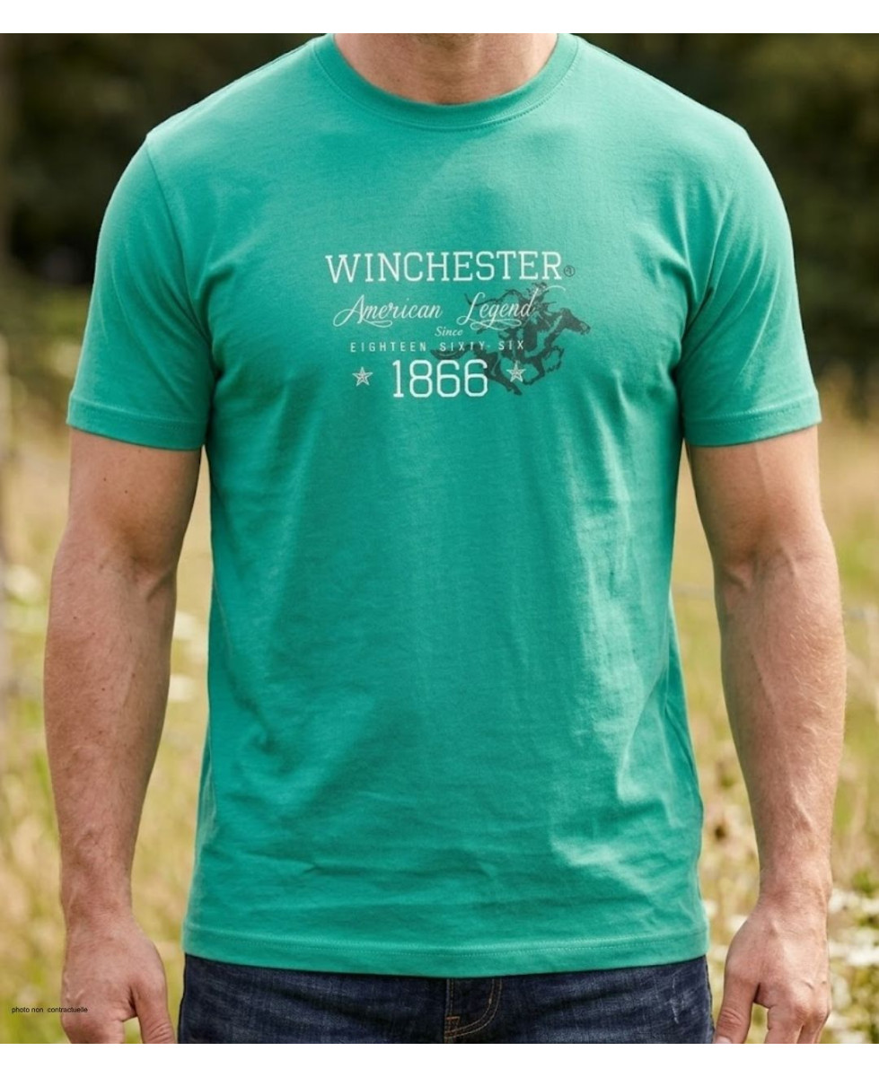 Tee-shirt manches courtes pour homme vert menthe avec sérigraphie poitrine modèle SCHOOL2 Winchester.