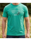 Tee-shirt manches courtes pour homme vert menthe avec sérigraphie poitrine modèle SCHOOL2 Winchester.