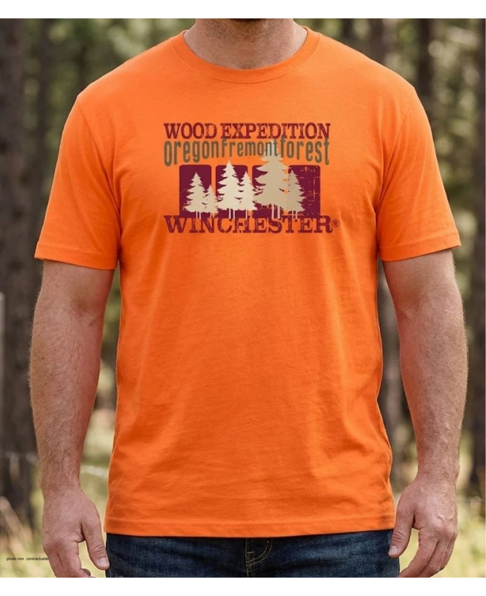 Tee-shirt manches courtes pour homme orange en coton jersey avec sérigraphie poitrine modèle Selwin2 Winchester.